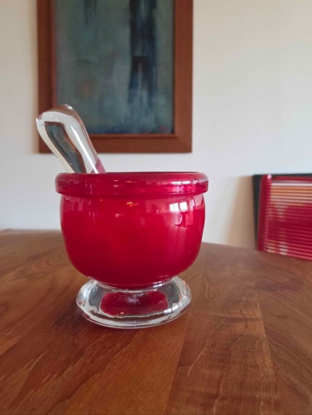 Large Red Blown Glass Mortar And Pestle